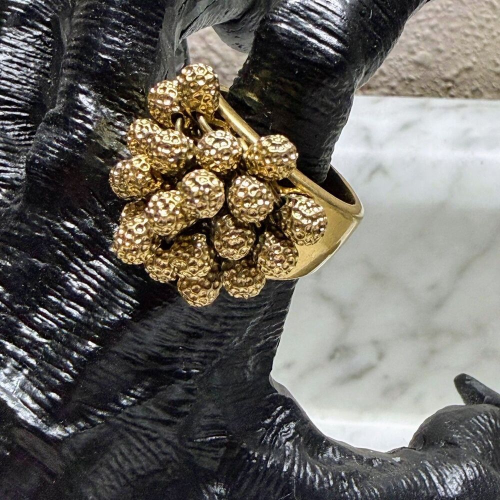 Kiam Family Gold-Tone Cluster Dome Ring Textured Berry Beads Size 9